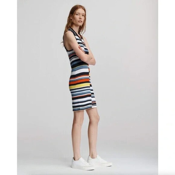RAG & BONE Mason Striped Sleeveless Mini Dress In Navy Size Large - Picture 3 of 10